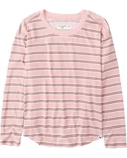 abercrombie kids Essential Striped Long Sleeve Curved Hem Tee (Little Kids/Big Kids) | Shirts & Tops